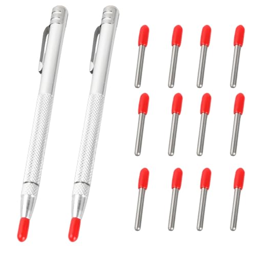 Gudalea 2 Stück Wolframcarbid Stift, Reißnadel Diamant, Anreißwerkzeug für Metall mit 12 Ersatz Markierspitzen für Glas, Keramik und Gehärteten Stahl (Silber)
