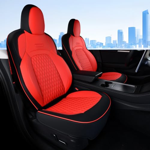 Image of Coverado Front Seat Covers for Tesla Model 3, Car Seat Covers Front Seats, Front 2PCS Leatherette Car Seat Cover Seat Protector Custom for 2017-2023 Tesla Model 3 BlackRed