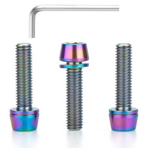 Image of 3 pcs M5 x 16 Titanium Allen Hex Bolts with Washer Screws & Wrench, for Bicycle Stems /Bike Handlebars /Brake Systems /Motorcycles /Camping Gear, Tapered Head Anti-Corrosion Fasteners(Rainbow)