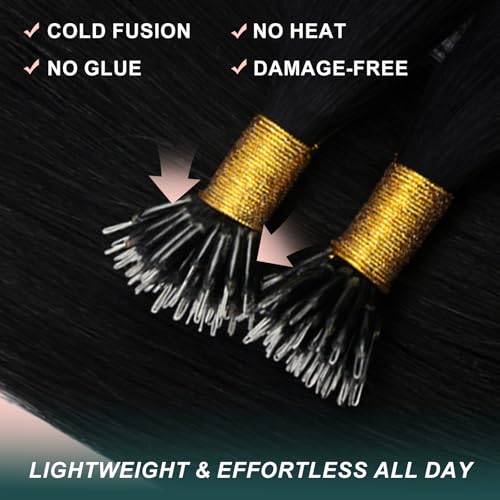 Image of Easyouth Nano Human Hair Extensions, Straight Hair Extension, Jet Black, Nano Bead Human Hair Extension, for Daily