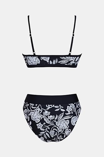 Image of CUPSHE Bikini Set for Women Bathing Suit High Waisted V Cut Bottom | Two Piece Swimsuit,Scoop Neck,Soft Removable Cups,Adjustable Straps,Cutout,Chic,Swimwear for Vacation,Beach,Pool