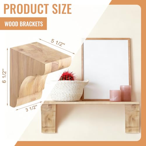 Image of Vercraft 2 Pcs Wood Corbels Wooden Shelf Brackets, Unfinished Paintable Bracket with Hanging Hook for Doorway Countertop Kitchen Cabinet Book Shelves, Rubber Wood (5 1 /2 x 6 1 /2 x 3.5 Inches)