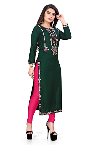 Image of Women's Rayon Embroidered Straight Kurti Under 499 Designer Attractive Look Women's Kurta