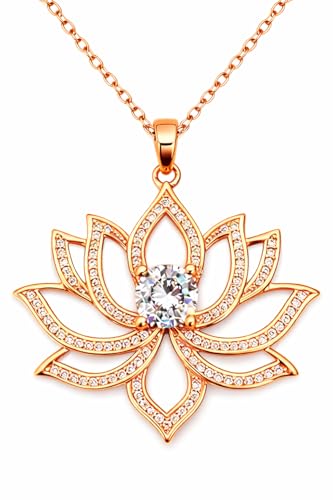 Zeraph Lotus Flower Necklace Pendant Jewelry for Meditation, Yoga, Mindfulness (Chain 16"+2")