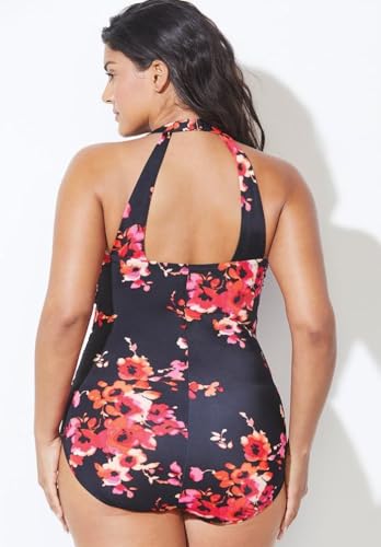 Model wearing Swimsuits For All Women's Plus Size Chlorine Resistant H-Back Sarong