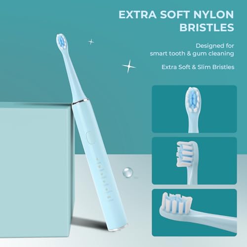 Image of beatXP Vista Sonic Electric Toothbrush for Adults with 2 Brush Heads & 5 Cleaning Modes | Rechargeable Electric Toothbrush | 30000 strokes /min with Long Battery Life (Blue)