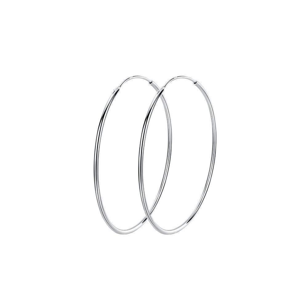 IMINI925 Sterling Silver Large Hoop Earrings Circle Endless Huggie Big Hoops Earring for Women Girls Size 50mm, Sterling Silver