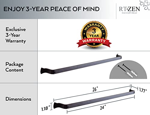 Rtzen Farmhouse Towel Rack For Bathroom - Handcrafted Wrought Iron Kitchen Towel Bar Straight Wall Mount Rod - Large Matte Black Towel Hanger For Home Or Office - 26" Rack Fits 24" Towels (Large) #TOP3
