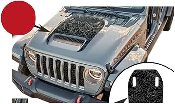 Hood Decal Blackout Racing Stripe Graphics Vinyl Stripe Decal- Compatible with Jeep Wrangler JL Mojave 392 Fits 2018. Style#3, Red