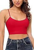 V FOR CITY Ribbed Cami Crop Tops with Shelf Bra for Women Cropped Cami Built in Bra Red