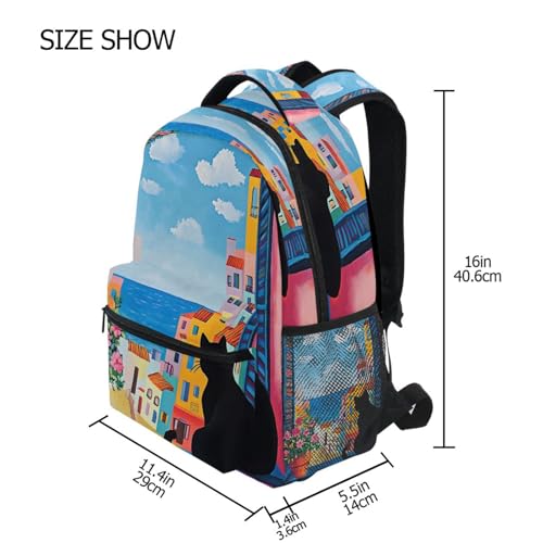 Black Cat Kitten Cityscape Backpack for School Boys Girls Adults Kids Bookbag Laptop Bag 18L4