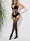 Mingnos Bodystockings für Damen Sexy Catsuit Ouvert Dessous Reizwäsche Ärmellos Unterwäsche Netz Strumpfhose Netzstrümpfe Rave Outfit Schwarz