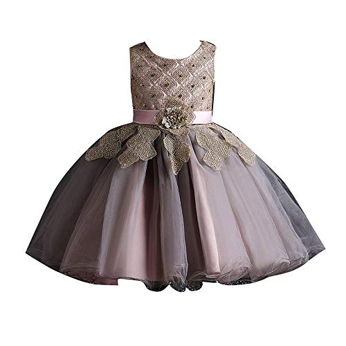 Image of Hopscotch Girls Gray Sleeveless Floral Embellished Party Dress