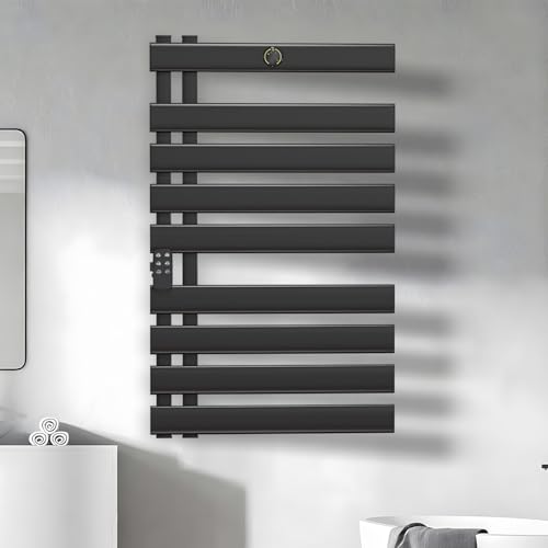 Monucep Badheizkörper Handtuchhalter 910x550mm, 425 W Handtuchheizkörper mit Fernbedienung,Bad heizkörper mit Timer,Handtuchwärmer Handtuchtrockner,Handtuchheizkörper seitenanschluss,Schwarz