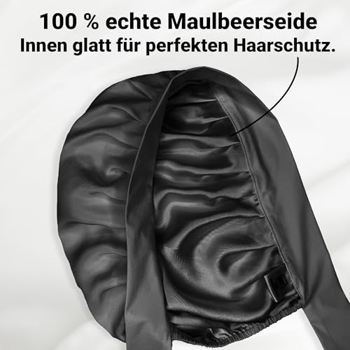 GOLDEN STAR BEAUTY Seidenhaube zum Schlafen aus 100% Maulbeerseide – einlagige atmungsaktive Schlafhaube, anpassbare Schlafmütze mit weichen Stretch-Stoffbändern, Silk Bonnet, Haarhaube für die Nacht