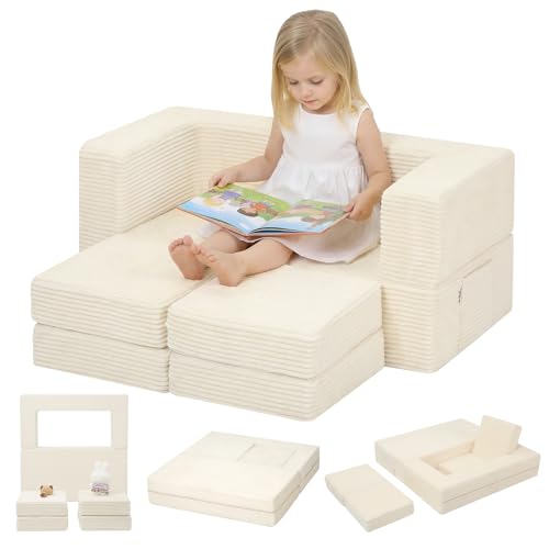 MeMoreCool Cord Kindersofa Spielsofa, Schaumstoff Bausteine, Couch Ausklappbar Im Dunkeln leuchtende, Schlafzimmermöbel, Modulare Mini Sofa für Spielzimmer, Softbausteine für Kuschelecke Kinderzimmer