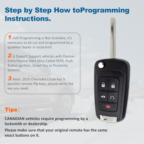 Flip Key Fob Replacement Fits for Chevy Cruze Equinox Camaro Impala Malibu Sonic GMC Terrain Buick Regal Verano Encore Allure Lacrosse 2010-2019 with FCC ID: OHT01060512 - Thumbnail 2