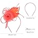 AMCAMI Fascinators Hats with Feather for Women 2025 Derby Hats Tea Party Hat with Headband and Clip Coral Red