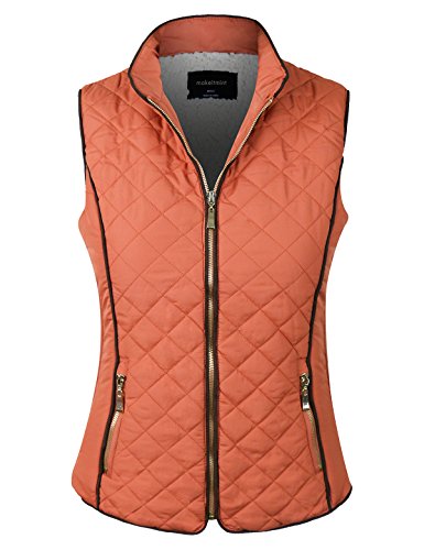 makeitmint Women's Quilted Soft Shearling Lining Padding Pocket Vest [S-3XL] YJV0002-24RUST-SML
