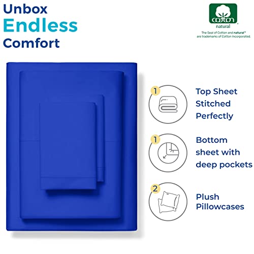 Pure Egyptian King Size Cotton Bed Sheets Set (King, 1000 Thread Count) Royal Blue Bedding And Pillow Cases (4 Pc) – Egyptian Cotton Sheets King Size Bed- Sateen Sheets - 15” Deep Pocket King Sheets #TOP2