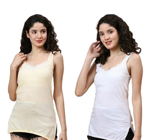 women lace neck camisole soft cotton inner top sleeveless spaghetti strap vest comfortable pack of 2