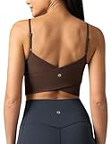 Colorfulkoala Women's Dreamlux Crop Tank Tops with Built in Bra Adjustable Spaghetti Strap Padded Sleeveless Workout Yoga Camisole(L, Cocoa)