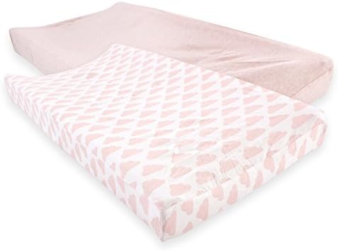 Hudson Baby Unisex Baby Cotton Changing Pad Cover, Heather Pink Cloud, One Size