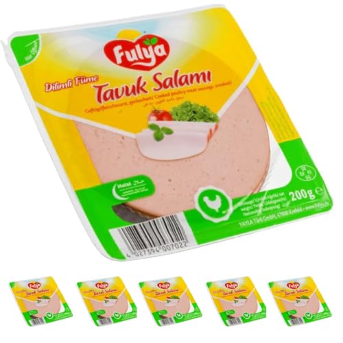 Fulya aves de corral Salchicha de carne ühnersalami, salami de pollo ahumado en rodajas, delicioso salami de pollo 200 gramos x 6 piezas