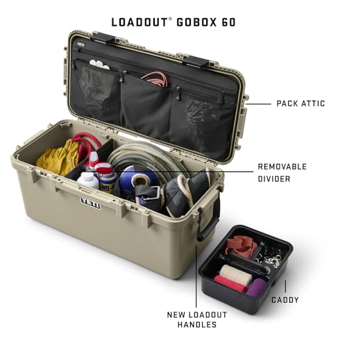 Image of YETI LoadOut 60 GoBox Divided Waterproof Cargo Case, Dry Box, Camera Case, Fishing Tackle Box, Tan