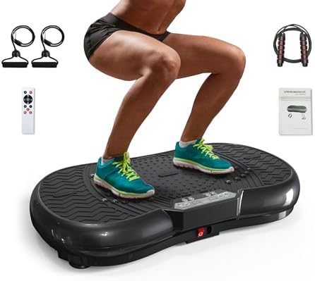 Bigzzia Vibration Plate Exercise Machine 10 Modes Whole Body Workout Vibration Fitness Platform w/ Loop Bands Jump Rope Bluetooth Speaker Home Training Equipment for Weight Loss & Toning Bigzzia Vibration Plate Exercise Machine 10 Modes Whole Body Workout Vibration Fitness Platform w/ Loop Bands Jump Rope Bluetooth Speaker Home Training Equipment for Weight Loss & Toning