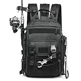 SUIKIHUM 35L Fishing Backpack with Rod Holder, Oxford Convertible Tackle Sling Crossbody Bag with Multi Pocket for Men and Women (Black)