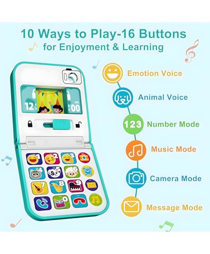 Image of iPlay iLearn Baby Cell Phone Toy for 6-12 Months | Flip Smartphone Pretend Play Musical Toy with Mirror & Sounds | Montessori Learning Toy for Toddlers (Pack of 1)