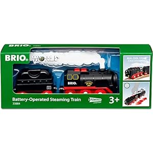 BRIO World 33884 Batterie-Dampflok mit Wassertank – Lokomotive mit echtem kühlen Dampf und Wasserbehälter zum Nachfüllen…