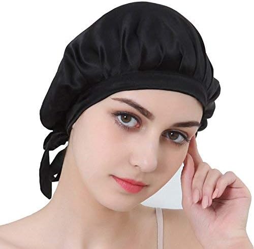 RAILONCH 100% Mulberry Silk Night Sleep Cap Soft with Adjustable Elastic Ribbon for Women Girls, Night Cap Head Cover Bonnet for Hair Care