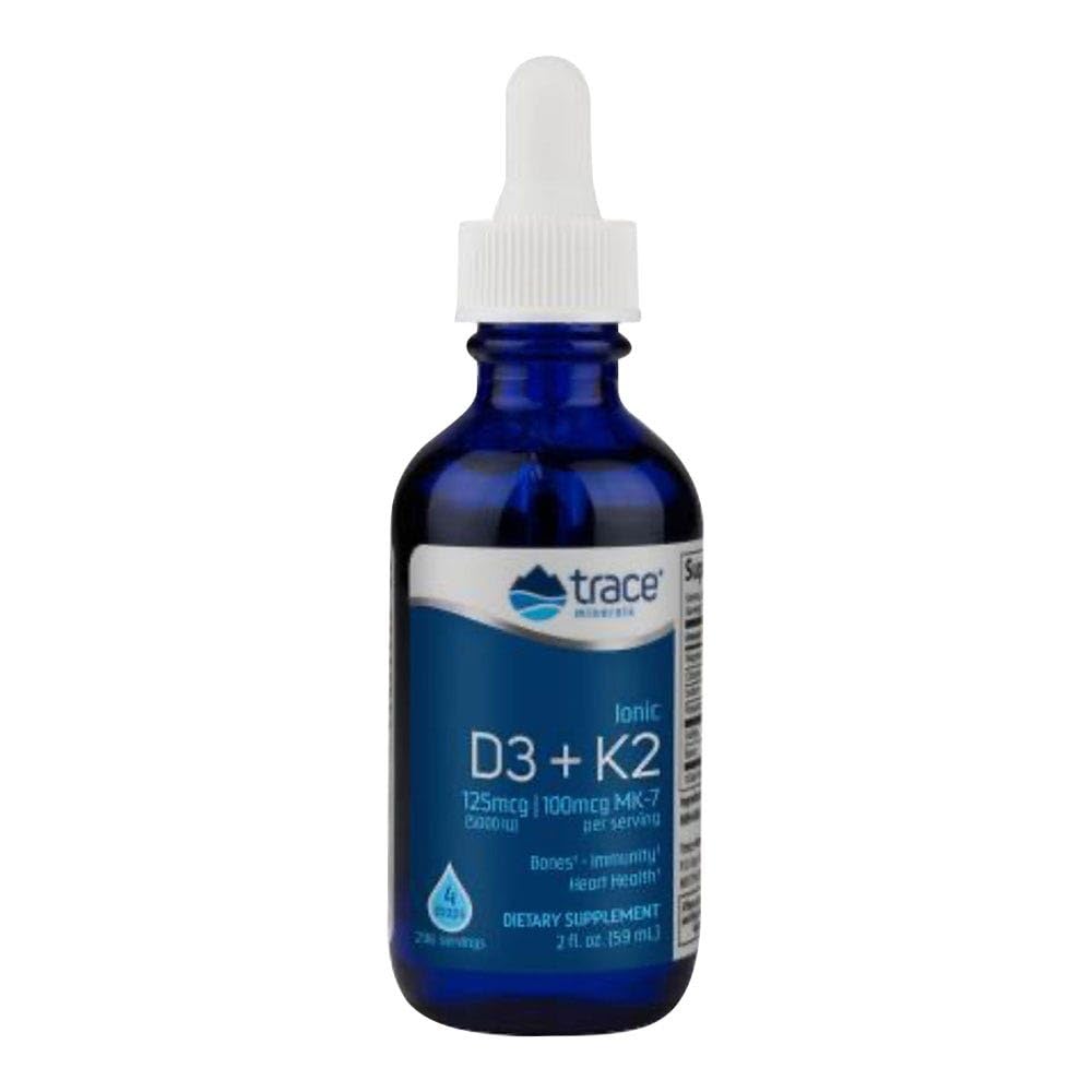 Trace Minerals Research | Liquid Ionic Vitamin D3 + K2 | 125 mcg (5,000 IU) D3, 100 mcg K2 | Concentrated Dietary Supplement | 2 fl oz. 296 Servings