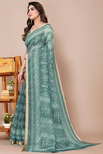 Image of MIRCHI FASHION Lightweight Kota Doria Cotton Saree | Floral Printed Summer Saree for Women | Breathable Ethnic Daily Wear Saree with Blouse Piece