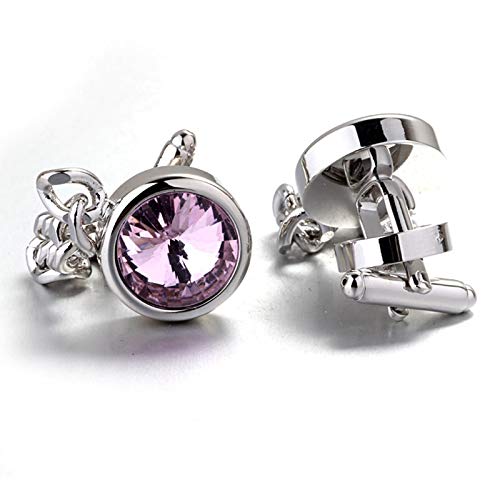 Mancuernillas Redondas de Cristal Plateadas y Rosadas para Hombre miniatura 4