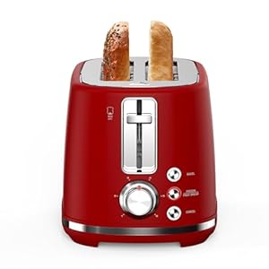 2 Slice Toaster with Extra Wide Slots & Removable Crumb Tray – 6 Browning Options, Auto Shut Off & Frozen Function, Toast Fruit Bread, Bagel & Waffle, Red