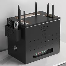 WiFi Router Desktop Storage Box, Power Strip Cord Organizer, Metal Cable Management Hider Boxs with Remote Control Storage Box, WiFi Cabinet to Hide Router and ModemBlack