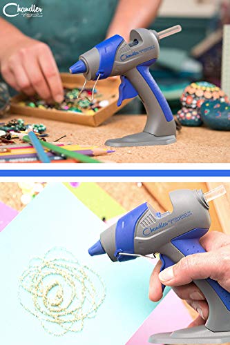Chandler Tool Mini Glue Gun - 25 Watt Mini Size High Temp Hot Melt Mini Glue Gun Kit with 10 Pcs Mini Hot Glue Sticks, Patented Base Stand for Arts & Crafts, DIY & More (Blue) - Thumbnail 2