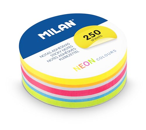 MILAN® Bloc 250 notas adhesivas removibles redondas, colores neón Ø 67mm