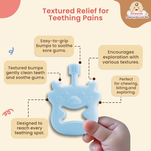 Image of Infantso BPA Free Baby Teething Toy for Babies 0-6 Months Food Grade BPA Free Teethers for Newborn Infant, Soft Silicone Teether Toys for Toddlers, Relief Gingival Pain (Blue Bear)