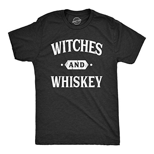 Crazy Dog T-Shirts Mens Witches and Whiskey Tshirt Funny Halloween Drinking Tee (Heather Black) - XL