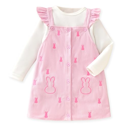 HINTINA 4T Toddler Little Girl Corduroy Button Down Overall Pinafore Jumper Preschool Bunny...