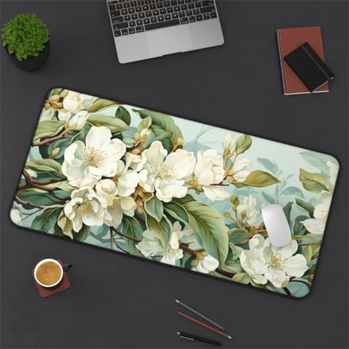Alfombrilla ratón XXL de flor blanca para mejorar la precisión en tu escritorio de oficina