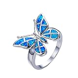 Bohemian Ring Opal Butterfly Ring for Women Engaged Wedding Rings Engagement Ring Party Ring for Girls (Blue, 5) Stainless Steel Blue Rose Gold White Purple