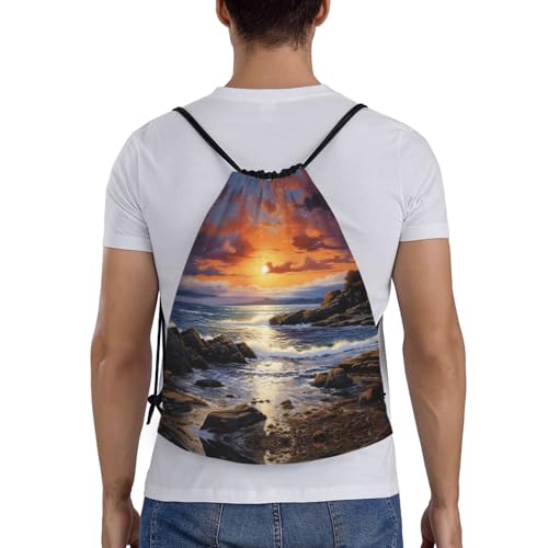Ireland Sunset Seascape Print Drawstring Bags, Backpack Bag For Shopping, Sport, Yoga, Travel,Gym, Swimming, Beach2