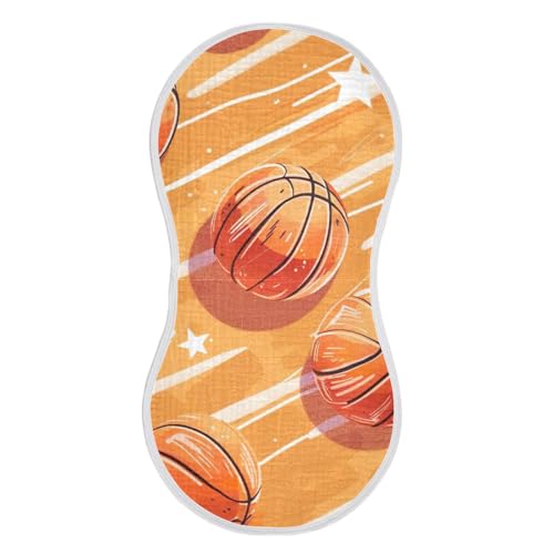 Baby Burp Cloths, Soft Absorbent Burping Cloths for Babies, Cotton Milk Spit Up Rags, Large Size for Newborns, Baby Boys and Girls (Basketballs and Stars)