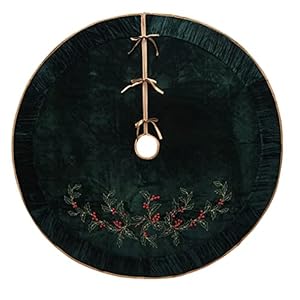 X.Sem Holly Leaf Embroidered Velvet Christmas Tree Skirt with Pleat Velvet Border 50'' (Dark Green, 50 inch) XSem Holly Leaf Embroidered Velvet Christmas Tree Skirt with Pleat Velvet Border 50 Dark Green 50 inch