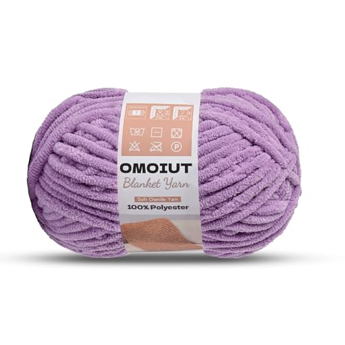 Image of OMoiout Chunky Chenille Yarn for Crocheting, Soft Baby Blanket Yarn, #7 Super Bulky, Chunky Knit Blanket Crochet Yarn, 7 oz /109.4 yds Fluffy Velvet Amigurumi Yarn(Purple)